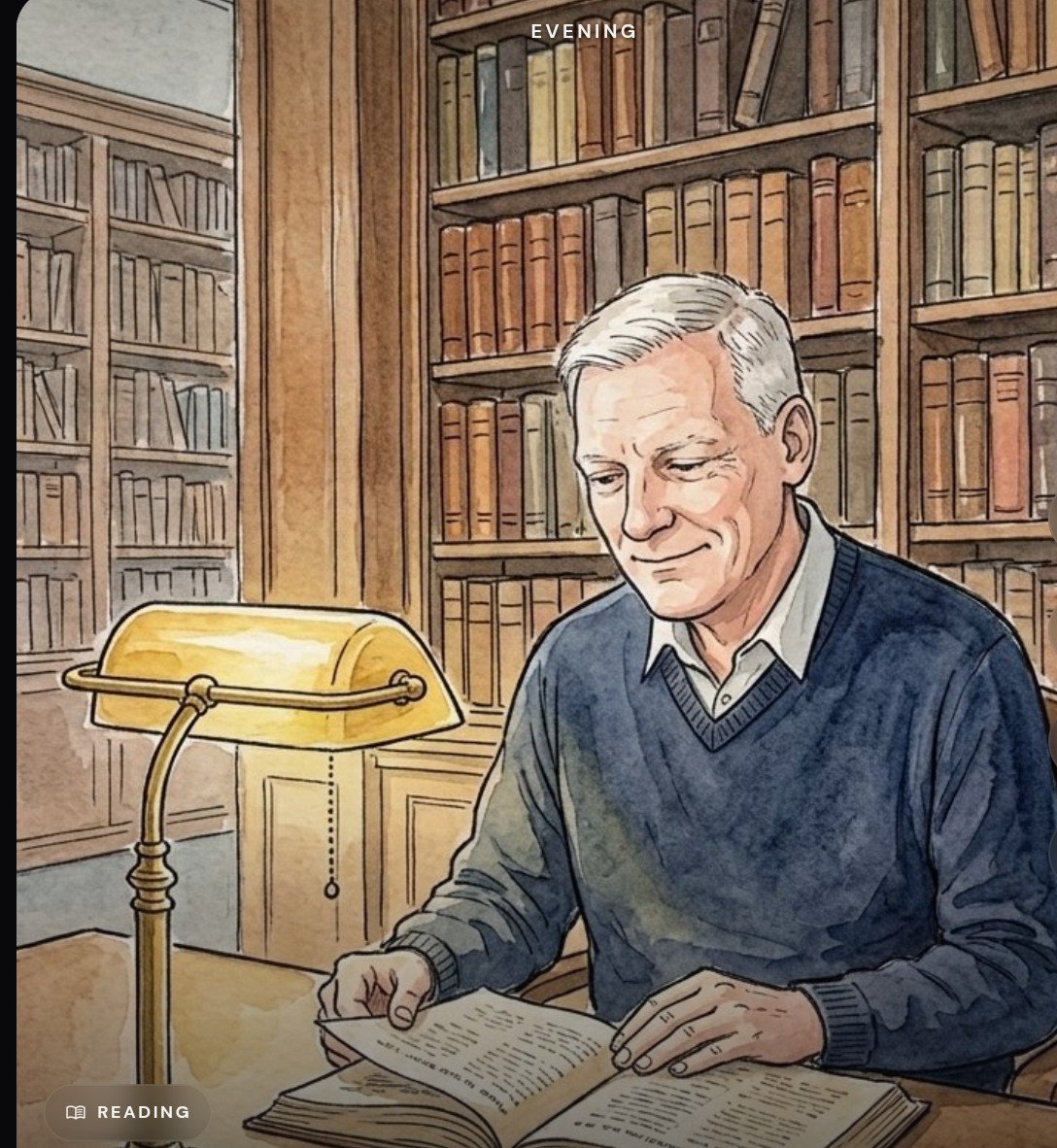 Watercolor portrait of Rev. Patrick Henry Nichols I reading