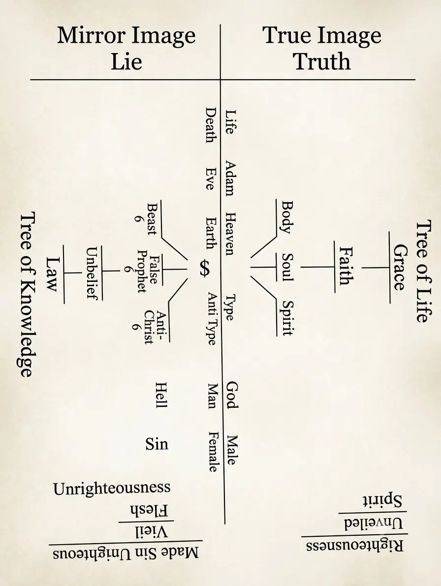 Teaching chart comparing the mirror image and true image