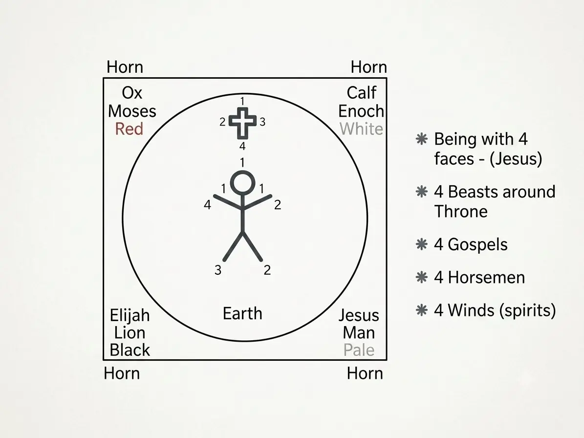 Teaching chart of the four faces around the throne